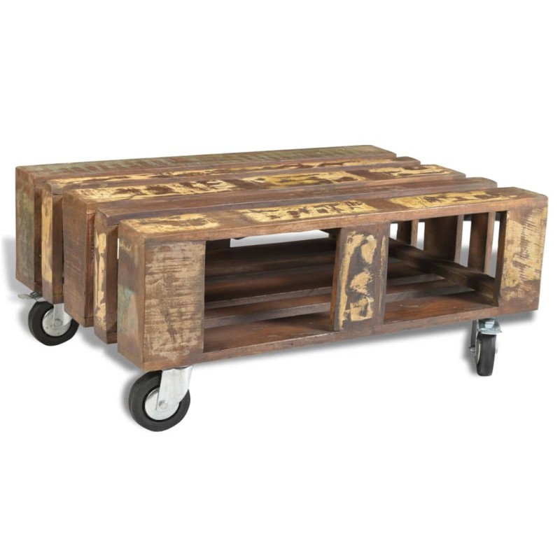 vidaXL Mesa de centro con 4 ruedas de madera reciclada vidaXL Mesa de centro con 4 ruedas de madera reciclada