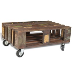 vidaXL Mesa de centro con 4 ruedas de madera reciclada 