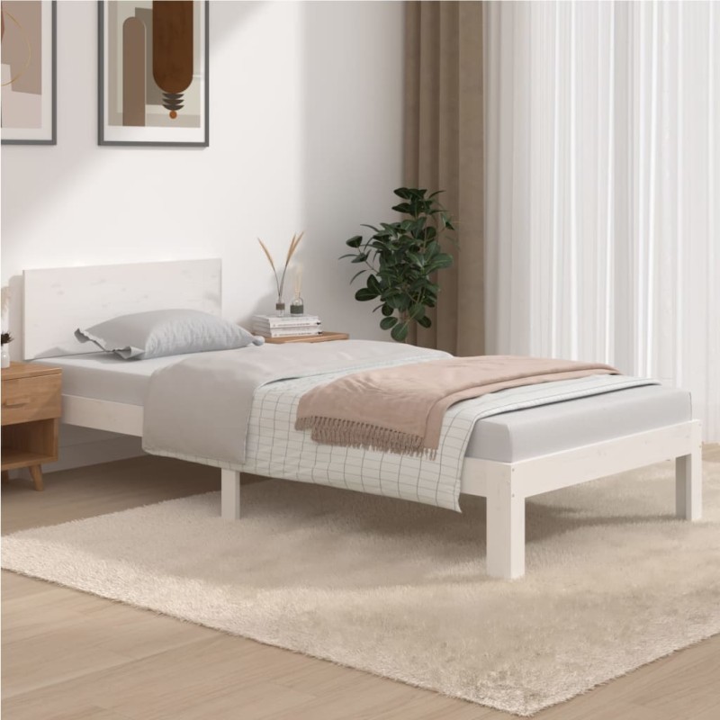 vidaXL Estructura de cama madera maciza de pino blanco 90x200 cm vidaXL Estructura de cama madera maciza de pino blanco 90x200 cm