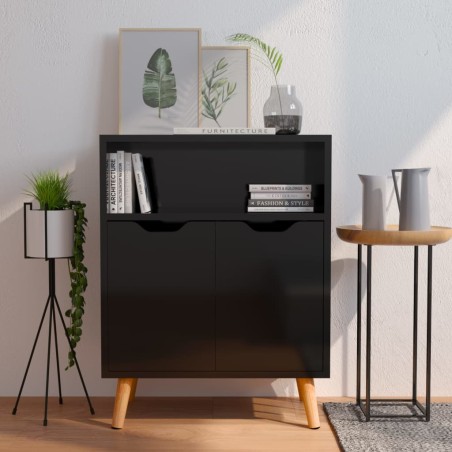 vidaXL Aparador de madera de ingeniería negro brillo 60x30x72 cm