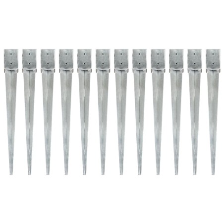 vidaXL Picas de tierra 12 uds acero galvanizado plateado 10x10x91 cm