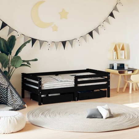 vidaXL Estructura de cama niños con cajones madera pino negro 70x140cm