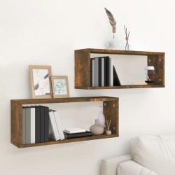 vidaXL Estantes cúbicos de pared 2 uds madera roble ahumado 60x15x23cm