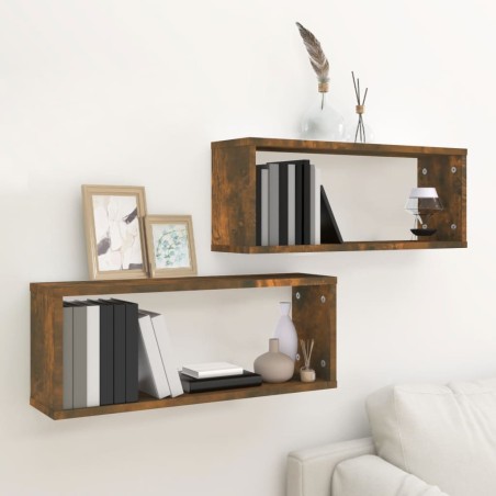vidaXL Estantes cúbicos de pared 2 uds madera roble ahumado 60x15x23cm