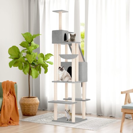 vidaXL Rascador para gatos con postes de sisal gris claro 201 cm