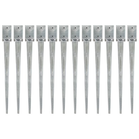 vidaXL Picas de tierra 12 uds acero galvanizado plateado 9x9x90 cm