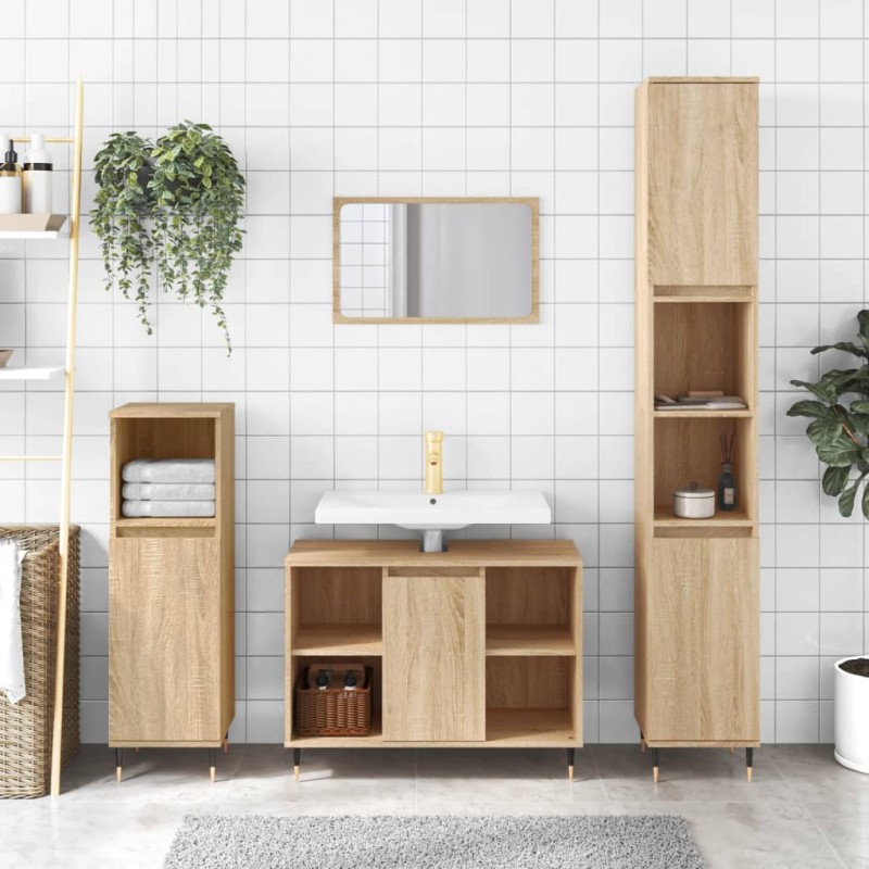 vidaXL Armario de baño madera contrachapada roble Sonoma 30x30x100 cm vidaXL Armario de baño madera contrachapada roble Sonoma 30x30x100 cm