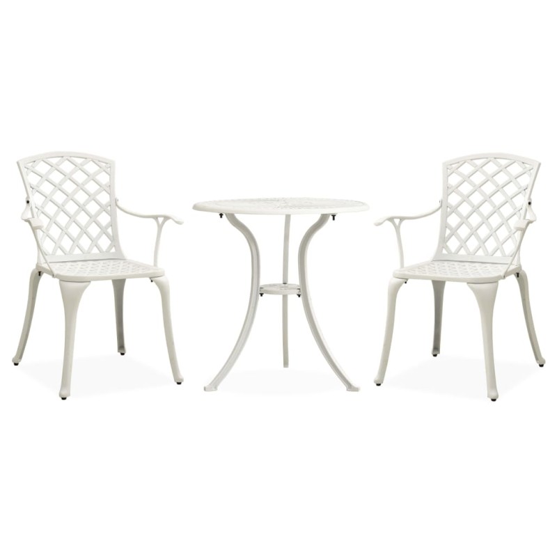vidaXL Mesa y sillas de bistró 3 piezas aluminio fundido blanco vidaXL Mesa y sillas de bistró 3 piezas aluminio fundido blanco