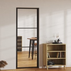 vidaXL Puerta interior vidrio ESG y aluminio negro 76x201,5 cm