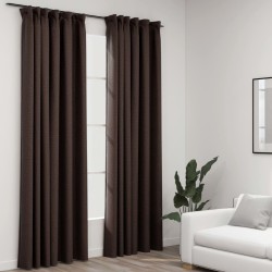 vidaXL Cortinas opacas ganchos look de lino 2 pzs gris taupe140x245cm