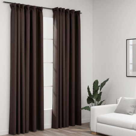 vidaXL Cortinas opacas ganchos look de lino 2 pzs gris taupe140x245cm