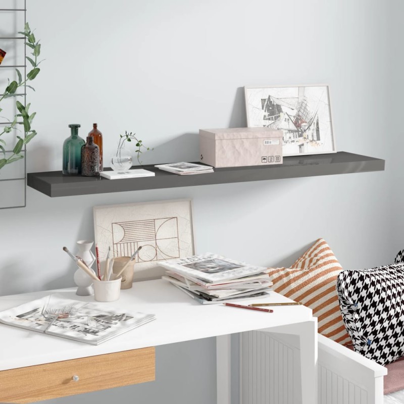 vidaXL Estante flotante de pared MDF gris brillo 120x23,5x3,8 cm vidaXL Estante flotante de pared MDF gris brillo 120x23,5x3,8 cm
