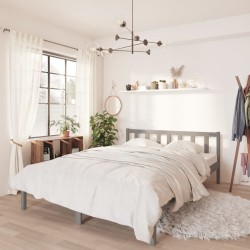 vidaXL Estructura de cama madera maciza de pino doble gris 135x190cm