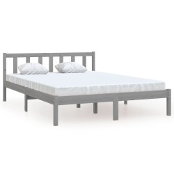 vidaXL Estructura de cama madera maciza de pino doble gris 135x190cm