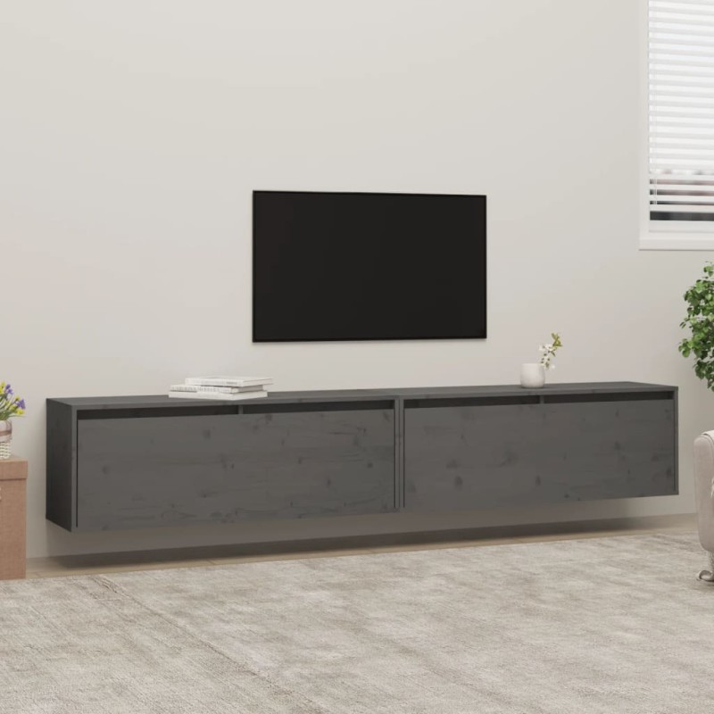 vidaXL Armario de pared 2 uds madera maciza de pino gris 100x30x35 cm vidaXL Armario de pared 2 uds madera maciza de pino gris 100x30x35 cm