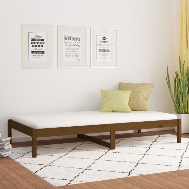 vidaXL Sofá cama de madera maciza de pino marrón miel 90x190 cm vidaXL Sofá cama de madera maciza de pino marrón miel 90x190 cm
