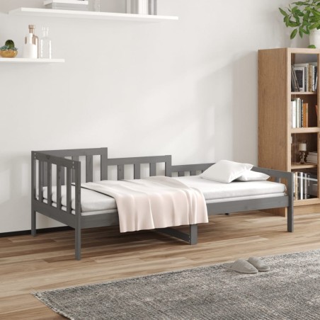 vidaXL Sofá cama madera maciza de pino gris 90x200 cm