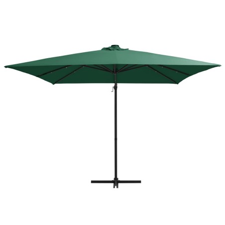 vidaXL Sombrilla voladiza con luces LED y poste acero verde 250x250 cm