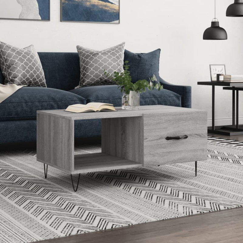 vidaXL Mesa de centro madera contrachapada gris Sonoma 90x50x40 cm vidaXL Mesa de centro madera contrachapada gris Sonoma 90x50x40 cm