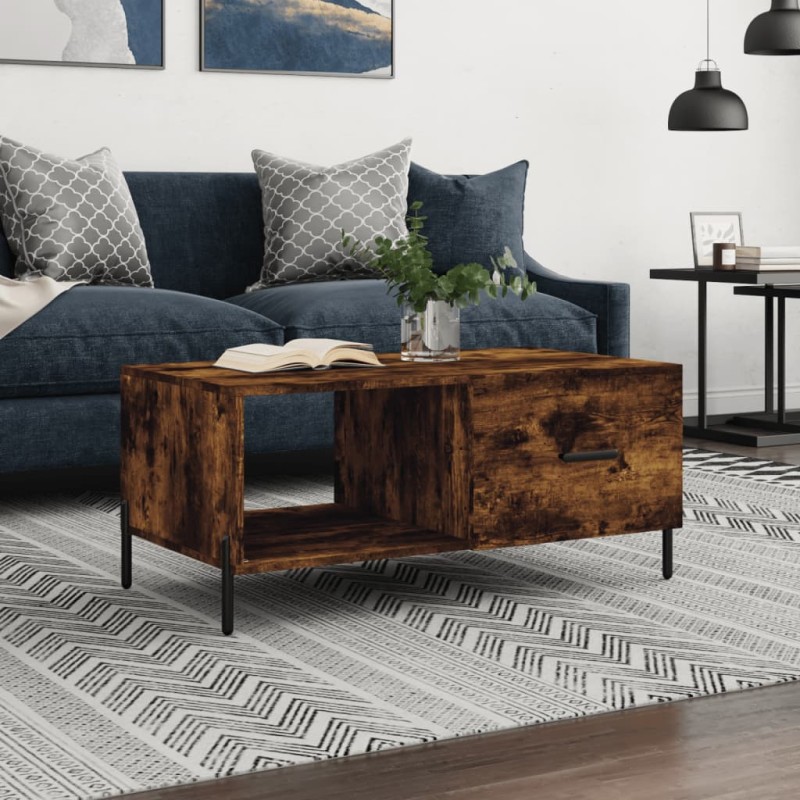vidaXL Mesa de centro madera contrachapada roble ahumado 90x50x40 cm