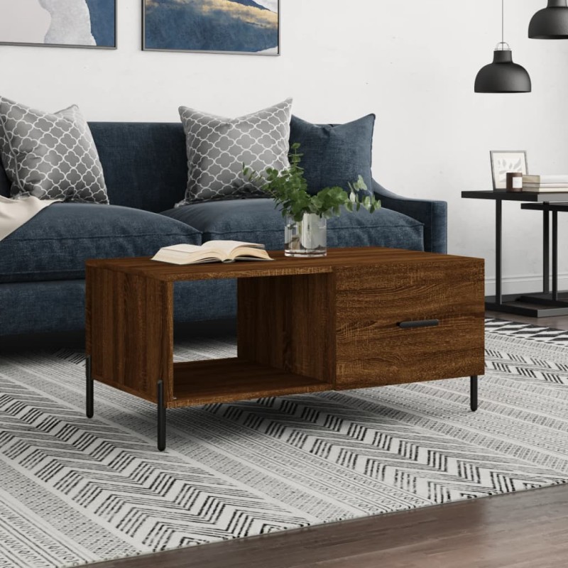 vidaXL Mesa de centro madera contrachapada roble marrón 90x50x40 cm vidaXL Mesa de centro madera contrachapada roble marrón 90x50x40 cm