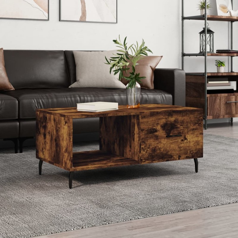 vidaXL Mesa de centro madera contrachapada roble ahumado 90x50x40 cm vidaXL Mesa de centro madera contrachapada roble ahumado 90x50x40 cm