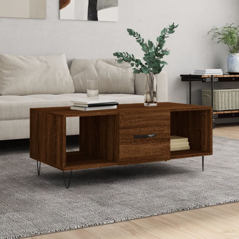 vidaXL Mesa de centro madera contrachapada roble marrón 102x50x40 cm vidaXL Mesa de centro madera contrachapada roble marrón 102x50x40 cm