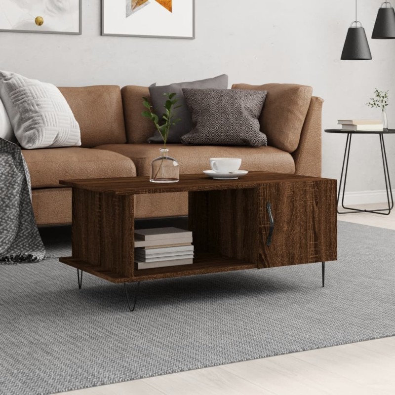 vidaXL Mesa de centro madera contrachapada roble marrón 90x50x40 cm vidaXL Mesa de centro madera contrachapada roble marrón 90x50x40 cm