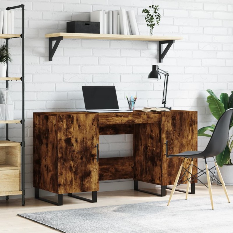 vidaXL Escritorio madera de ingeniería roble ahumado 140x50x75 cm vidaXL Escritorio madera de ingeniería roble ahumado 140x50x75 cm