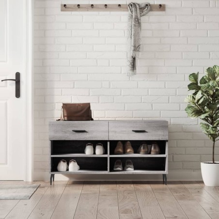 vidaXL Banco zapatero madera de ingeniería gris Sonoma 102x35x55 cm