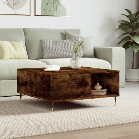 vidaXL Mesa de centro madera contrachapada roble ahumado 80x80x36,5 cm