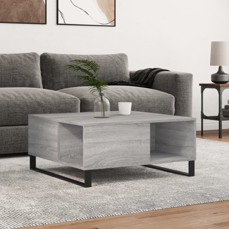 vidaXL Mesa de centro madera contrachapada gris Sonoma 80x80x36,5 cm