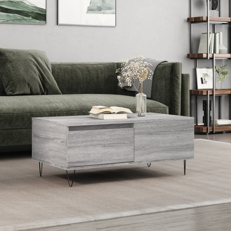 vidaXL Mesa de centro madera contrachapada gris Sonoma 90x50x36,5 cm vidaXL Mesa de centro madera contrachapada gris Sonoma 90x50x36,5 cm