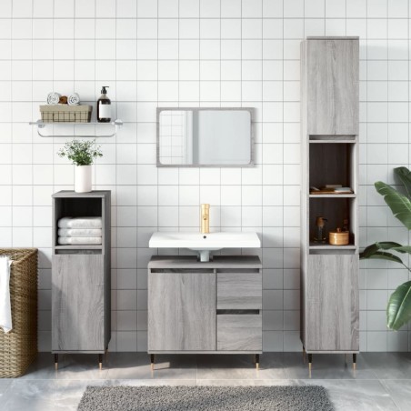 vidaXL Armario de baño madera contrachapada gris Sonoma 30x30x190 cm
