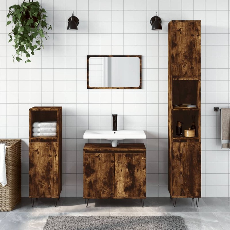 vidaXL Armario de baño madera de ingeniería roble ahumado 58x33x60 cm vidaXL Armario de baño madera de ingeniería roble ahumado 58x33x60 cm