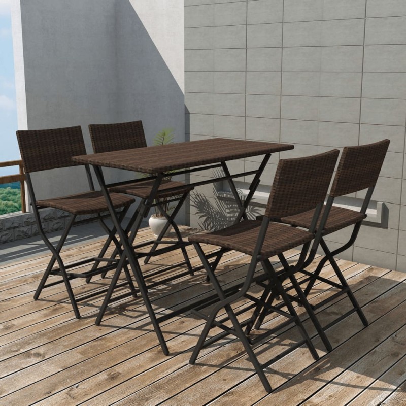 vidaXL Set comedor de jardín plegable 5 pzas poli ratán y acero marrón vidaXL Set comedor de jardín plegable 5 pzas poli ratán y acero marrón
