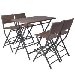 vidaXL Set comedor de jardín plegable 5 pzas poli ratán y acero marrón