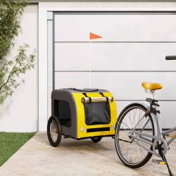 vidaXL Remolque de bicicleta mascotas hierro tela Oxford amarillo gris