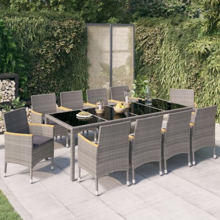 vidaXL Set comedor jardín 11 pzas cojines ratán sintético negro y gris