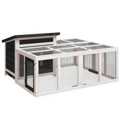 vidaXL Conejera de madera maciza de pino gris 144x123x67,5 cm