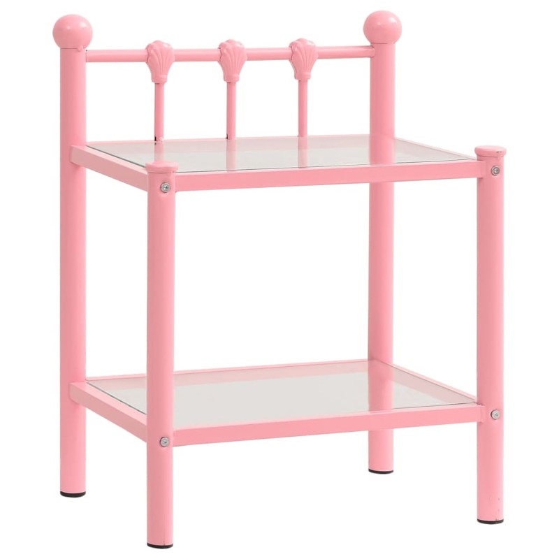 vidaXL Mesita de noche metal vidrio rosa y transparente 45x34,5x60,5cm vidaXL Mesita de noche metal vidrio rosa y transparente 45x34,5x60,5cm