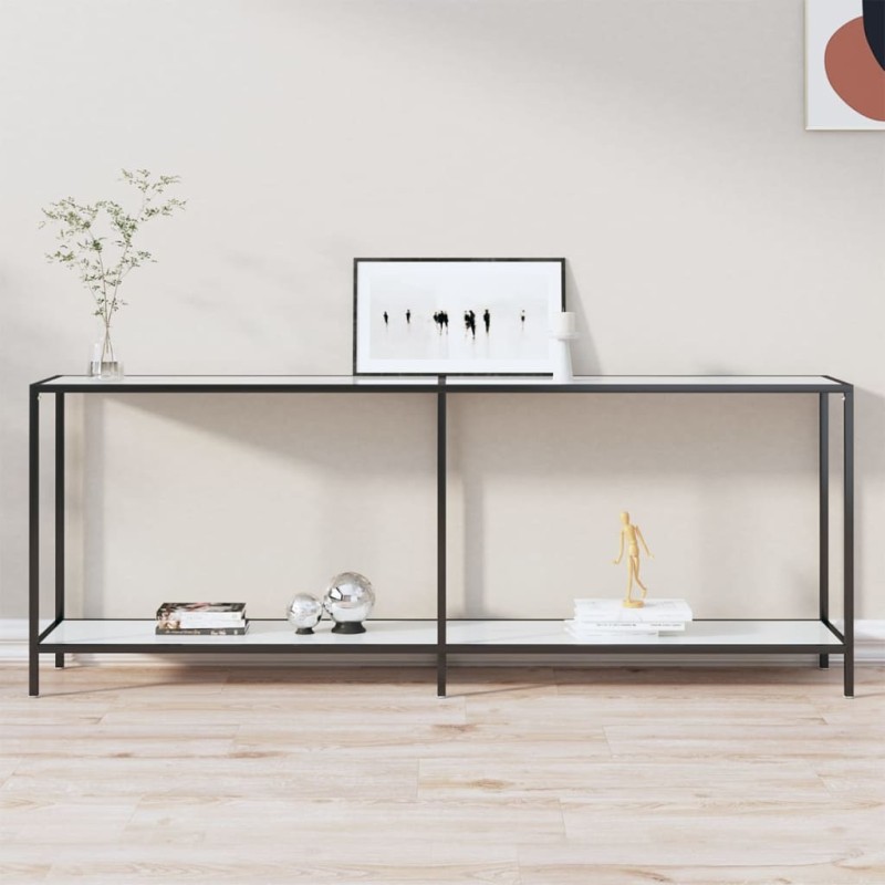 vidaXL Mesa consola vidrio templado blanco 200x35x75,5 cm vidaXL Mesa consola vidrio templado blanco 200x35x75,5 cm