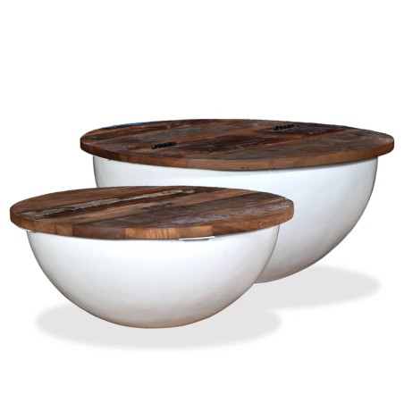 vidaXL Set de 2 mesas de centro madera reciclada blanca forma de bol
