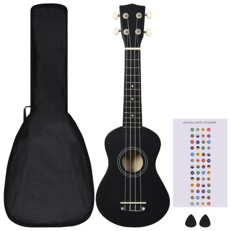 vidaXL Set de ukelele soprano con funda para niños negro 21"