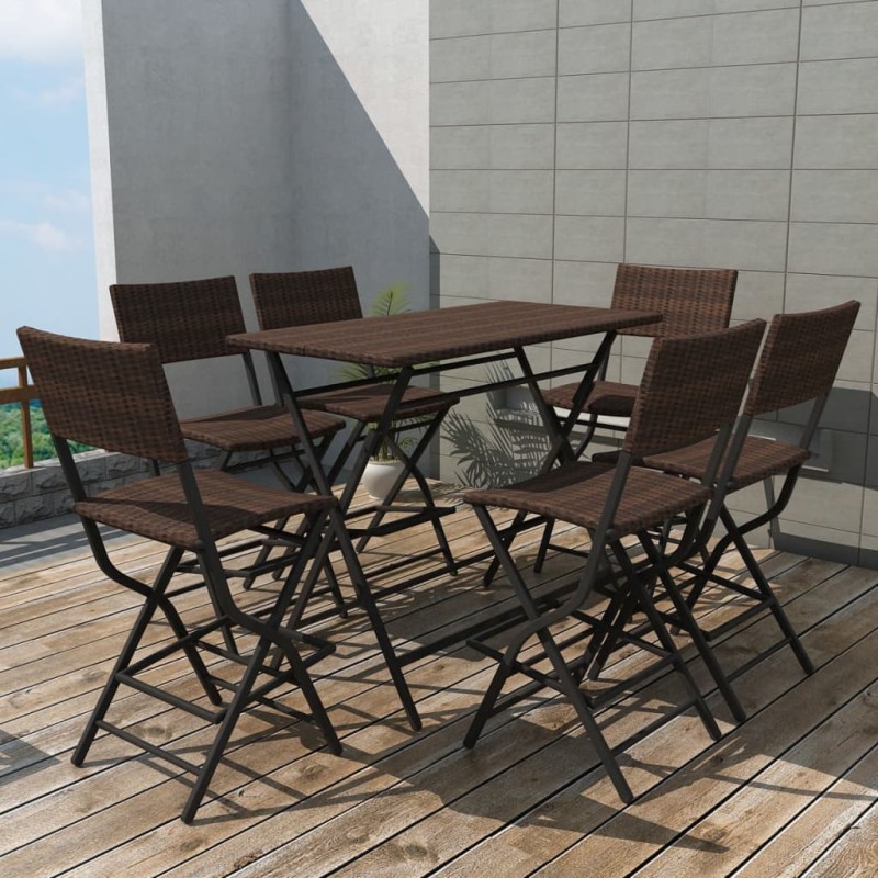 vidaXL Set comedor de jardín plegable 7 pzas poli ratán y acero marrón vidaXL Set comedor de jardín plegable 7 pzas poli ratán y acero marrón