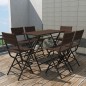 vidaXL Set comedor de jardín plegable 7 pzas poli ratán y acero marrón vidaXL Set comedor de jardín plegable 7 pzas poli ratán y acero marrón