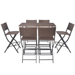 vidaXL Set comedor de jardín plegable 7 pzas poli ratán y acero marrón