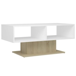 vidaXL Mesa de centro contrachapada blanco y roble 103,5x50x44,5 cm