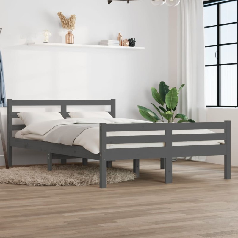vidaXL Estructura de cama madera maciza gris 120x190 cm vidaXL Estructura de cama madera maciza gris 120x190 cm