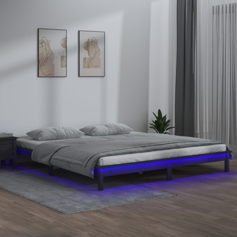 vidaXL Estructura de cama con LED madera maciza gris 140x190 cm vidaXL Estructura de cama con LED madera maciza gris 140x190 cm